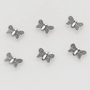 100pcs Pretty Dots Wing Butterfly Metal Beads Antique Silver