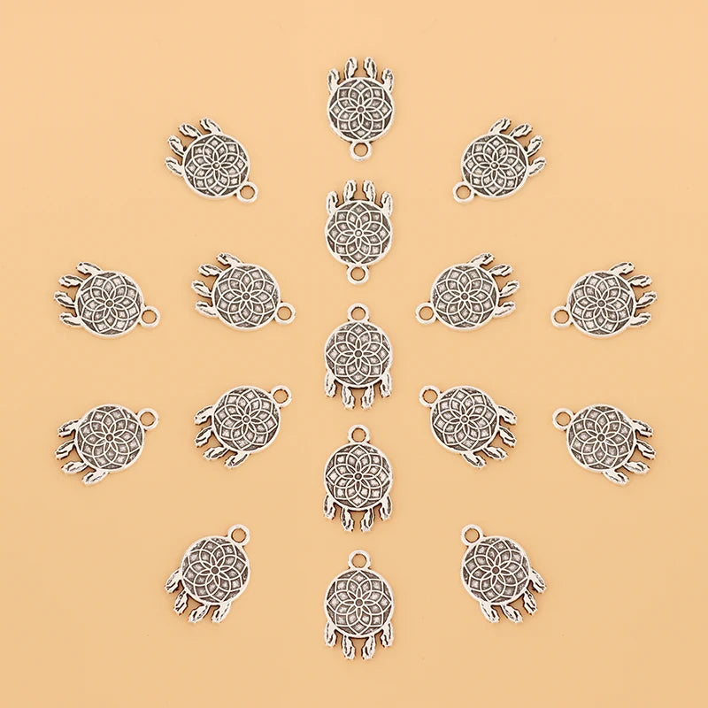 100pcs Tibetan Silver Dream Catcher Charms Pendants 2 Sided DIY Jewelry Making