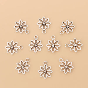 100pcs Tibetan Silver Flower Charms Pendants Beads for Jewelry Making