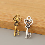 100pcs Tibetan Silver/Gold Heart Key Charms Beads DIY Necklace Jewelry Making