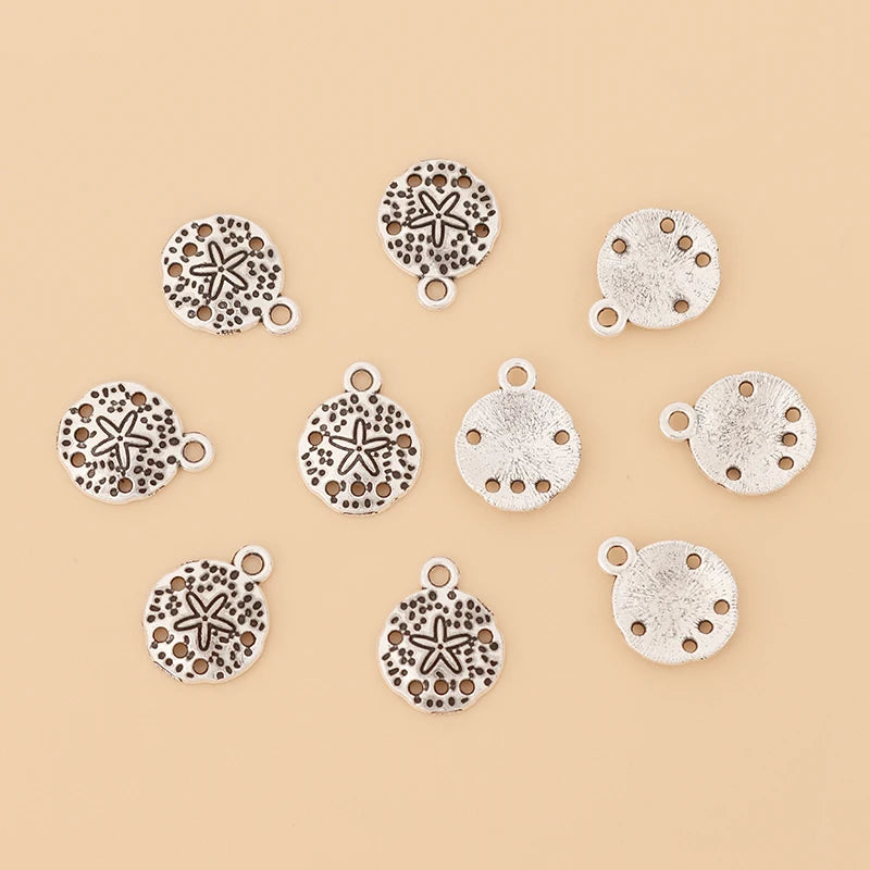 100pcs Tibetan Silver Starfish Sand Dollar Charms for Bracelet DIY