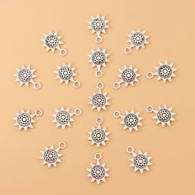 100pcs Tibetan Silver Sun Flower Charms Pendants for Jewelry Making