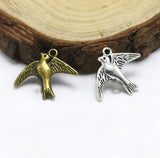 100pcs Antique Silver/Bronze Swallow Bird Pendant Charm DIY Jewelry Making