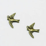 100pcs Antique Silver/Bronze Swallow Bird Pendant Charm DIY Jewelry Making
