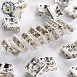 100pcs Brass Rhinestone Spacer Beads Square for DIY Jewelry Making