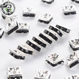 100pcs Brass Rhinestone Spacer Beads Square for DIY Jewelry Making