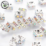 100pcs Brass Rhinestone Spacer Beads Square for DIY Jewelry Making