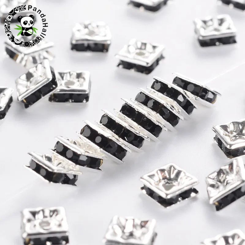 100pcs Brass Rhinestone Spacer Beads Square for DIY Jewelry Making