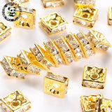 100pcs Brass Rhinestone Spacer Beads Square for DIY Jewelry Making