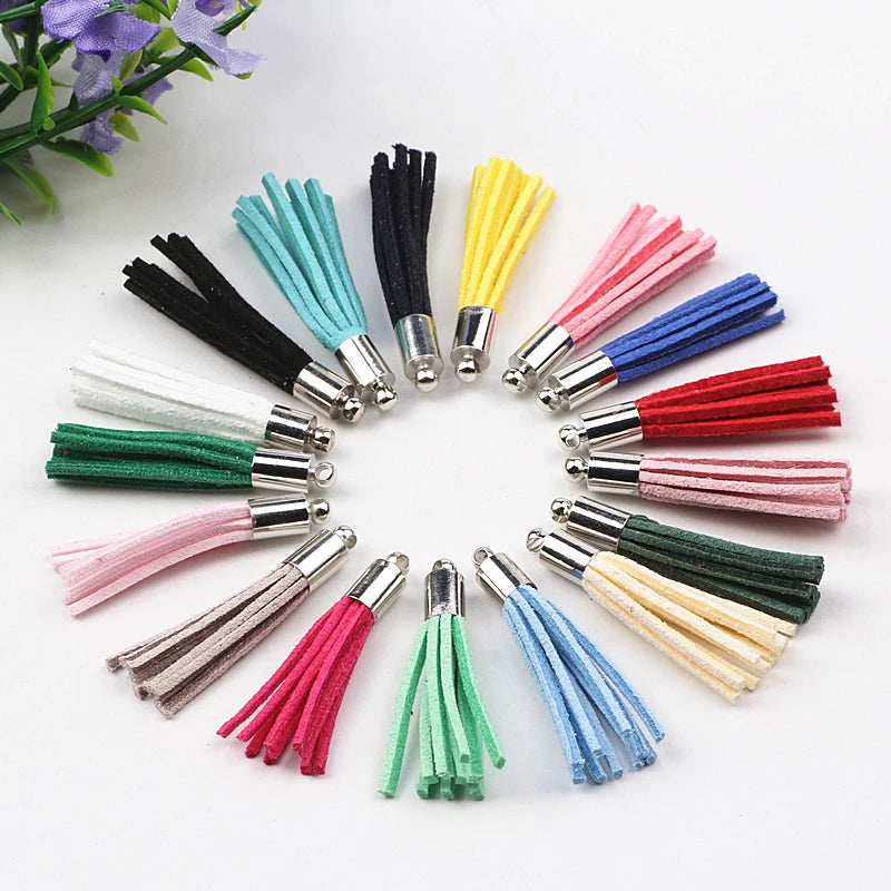 100pcs Mix 35mm Suede Tassel Keychain Cellphone Charms DIY Accessories