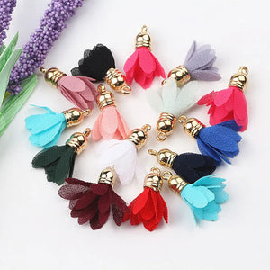 100pcs Mix Fabric Flower Tassel Charms for DIY Jewelry