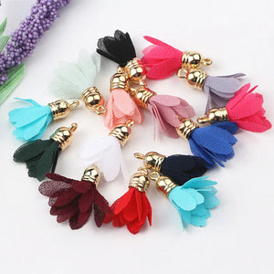 100pcs Mix Fabric Flower Tassel Charms for DIY Jewelry