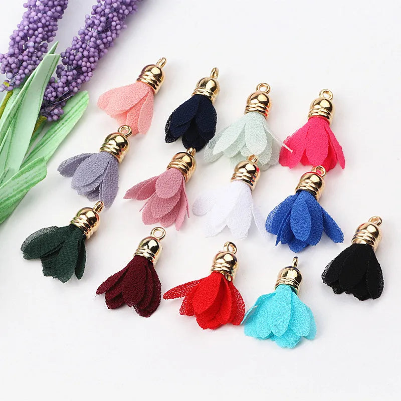 100pcs Mix Fabric Flower Tassel Charms for DIY Jewelry