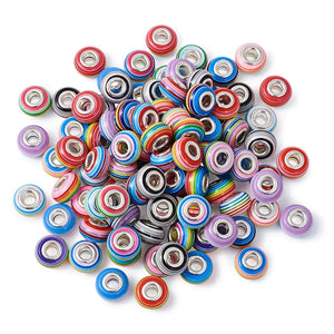 100pcs Resin Striped Large Hole Rondelle European Beads - 14x8~8.5mm