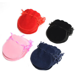 100pcs Mix-Color Round Velvet Drawstring Ring Jewelry Bag & Pouches