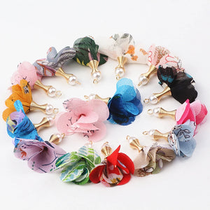 100pcs Mix Cloth Flower Tassel Charms for Necklace Bracelet Making