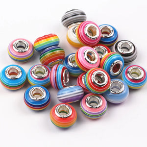 100pcs Rainbow Acrylic Beads 14mm Big Hole Charms for Bracelet DIY