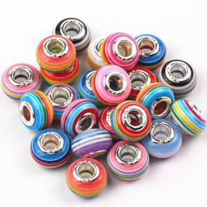 100pcs Rainbow Acrylic Beads 14mm Big Hole Charms for Bracelet DIY