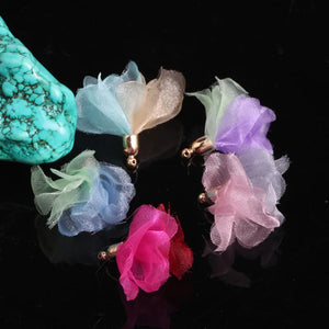 100pcs Mixed 32mm Satin Flower Tassels Earring Findings DIY Jewelry Making