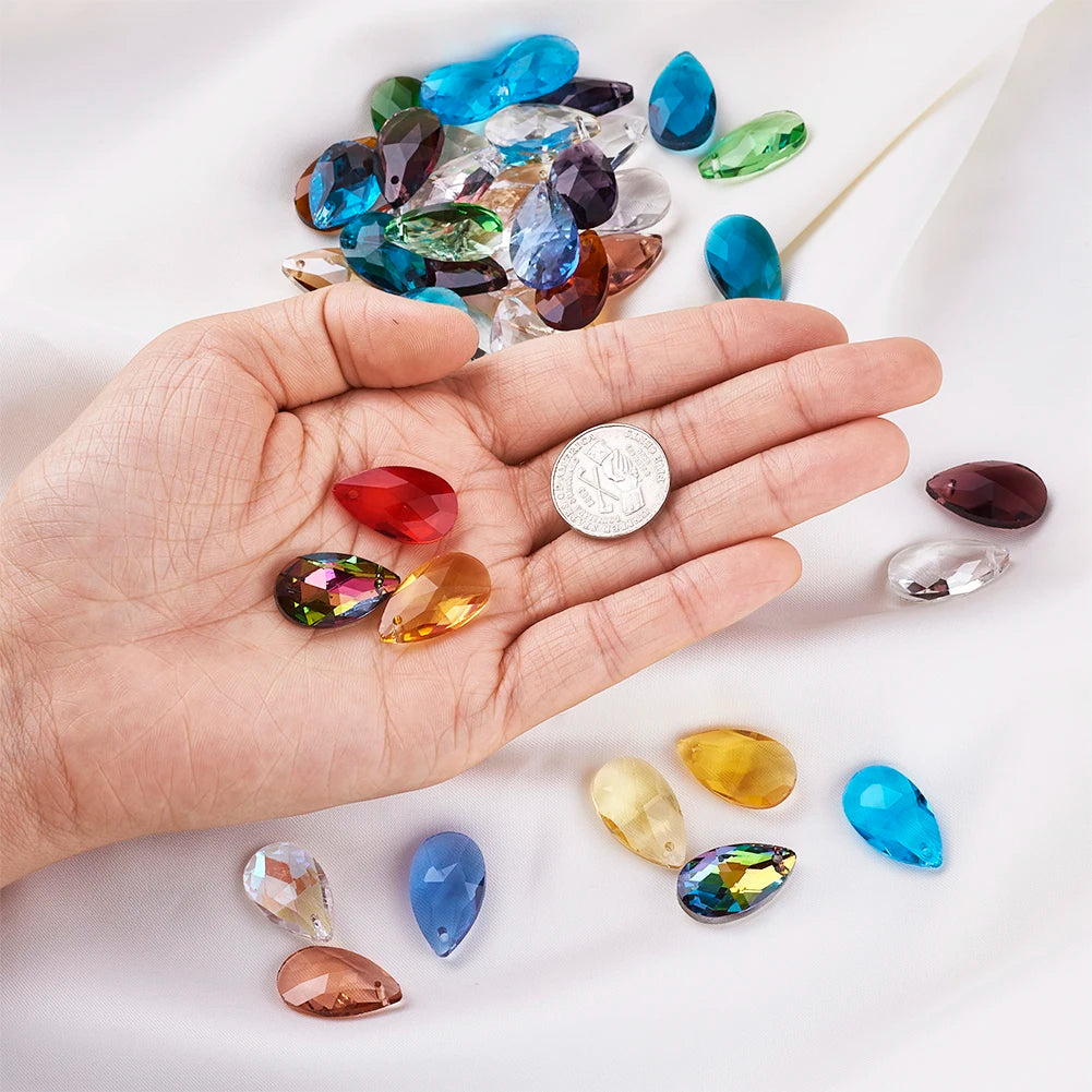 100pcs Mixed Faceted Glass Drop Pendants for DIY Jewelry Making