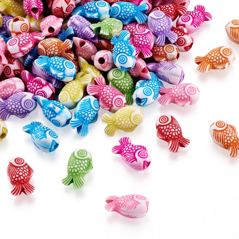 100pcs Mixed Fish Acrylic Beads Sea Animal Series Spacer Charm Beads