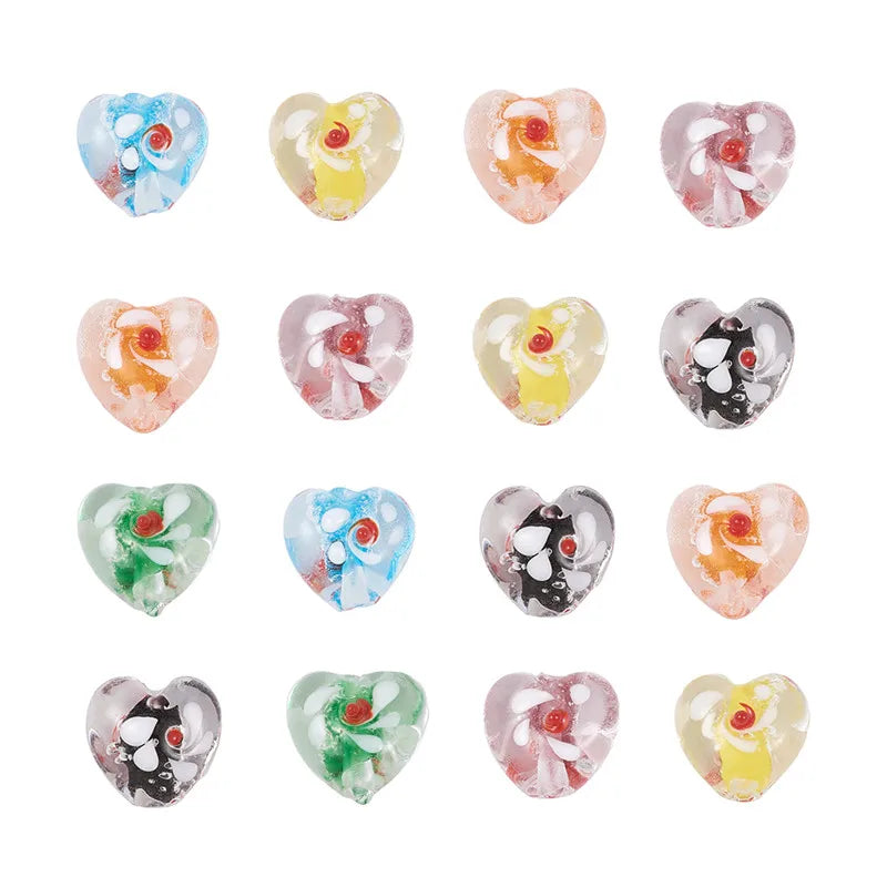 100pcs Mixed Heart Luminous Bumpy Lampwork Beads for DIY Jewelry Making