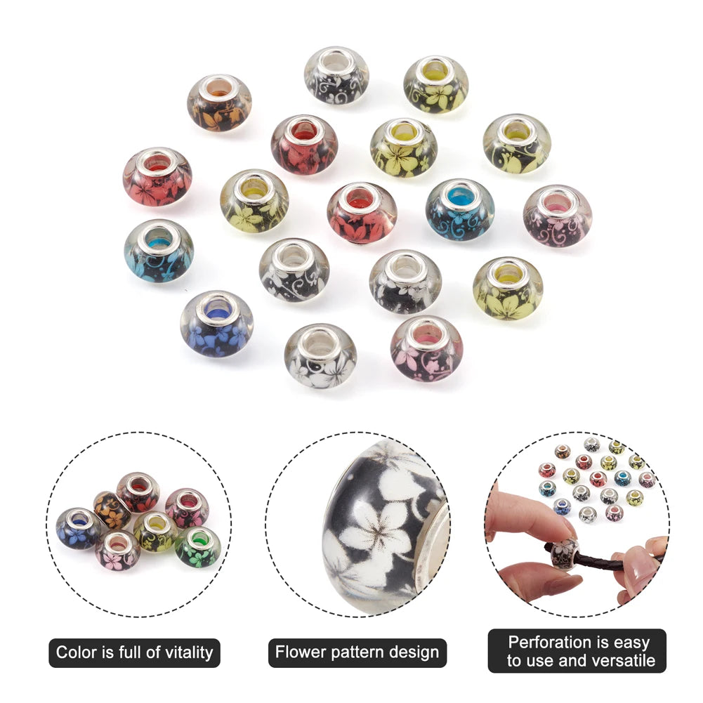 100pcs Mixed Rondelle Large Hole Acrylic European Beads