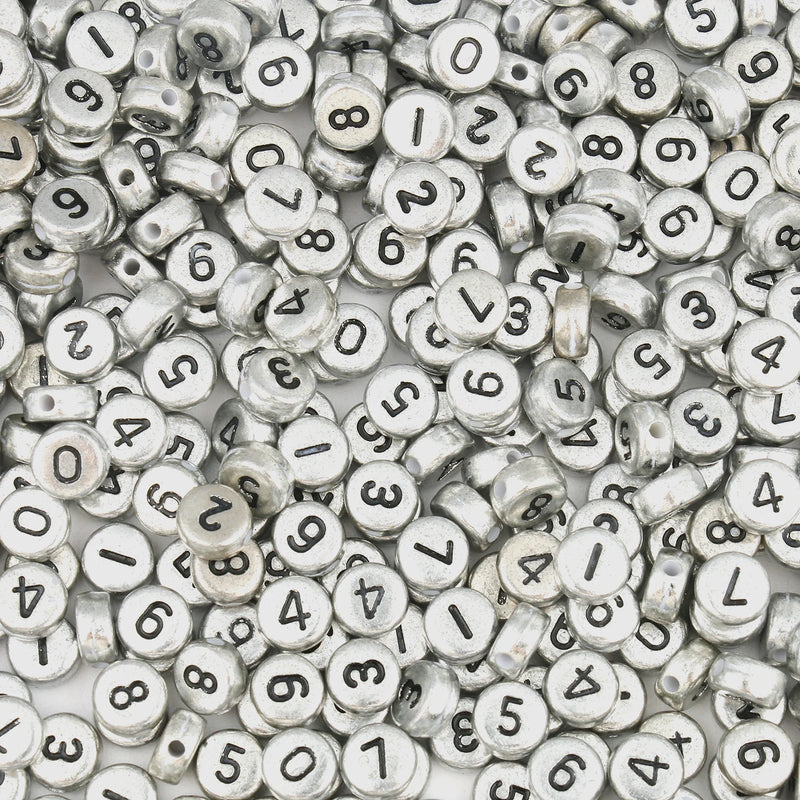 100pcs Mixed Digital Letter Acrylic Beads Round Flat Number Beads