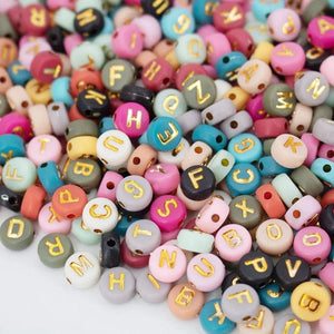 100pcs Mixed Letter Acrylic Beads Round Loose Spacer Beads DIY Bracelet Necklace