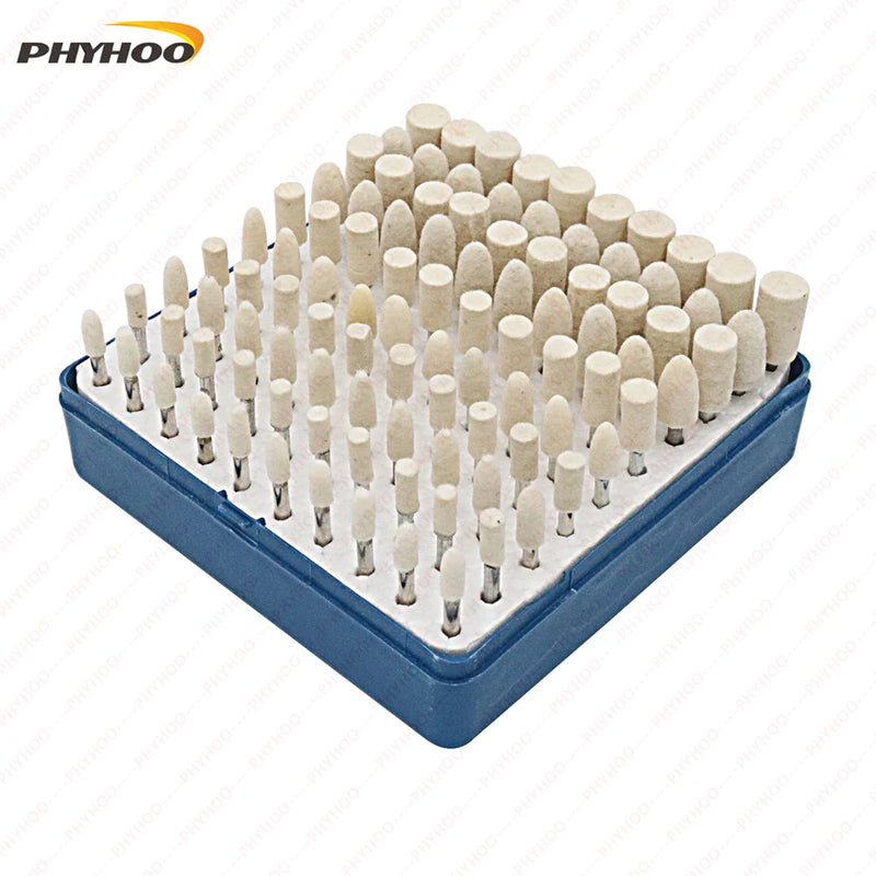 100pcs Wool Felt Mandrel Mounted Polishing Set - Dremel-1/8 Inch Shank