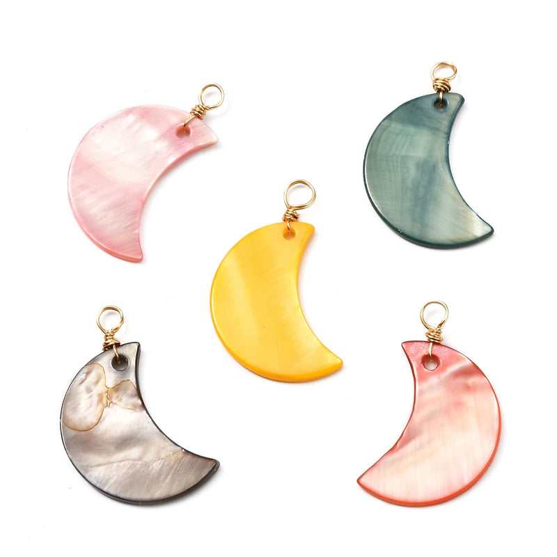 100pcs Freshwater Shell Pendant 18K Plated Findings Moon Dyed for Jewelry Making
