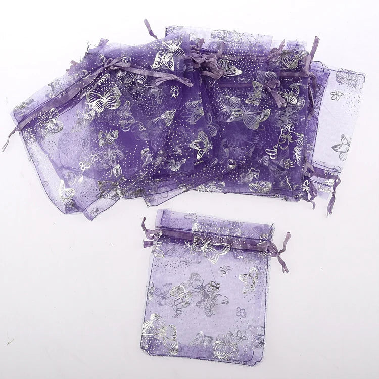 100pcs Butterfly Organza Pouch Wedding Party Gift Bag 7*9cm Violet
