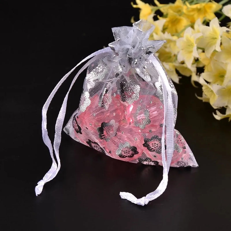 100pcs Organza Bags Plum Pattern Candy Jewelry Packaging Display Pouches