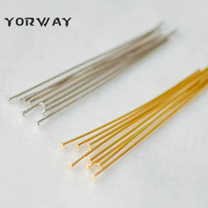100pcs Gold/ Silver Head Pins 40mm, Plated Brass Headpins, 0.7mm T-Pins
