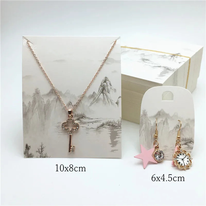 100pcs Vintage Ink Painting Necklace Earring Cards Set