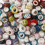 100pcs Mixed Polymer Clay Rhinestone European Rondelle Beads Large Hole Beads