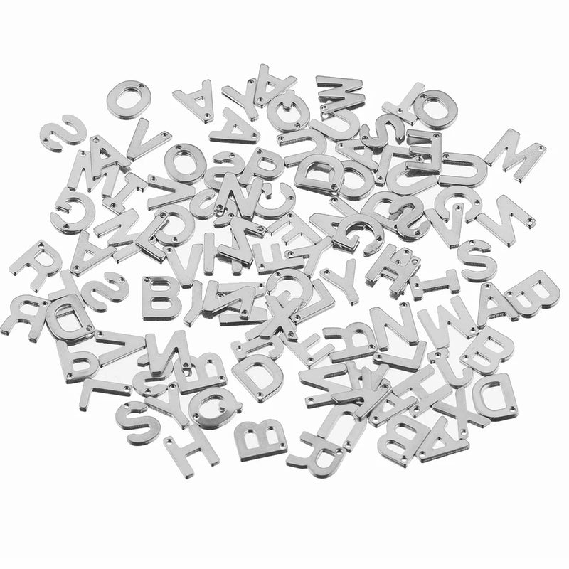 100pcs Gold-Plate Stainless Steel Letter Charms for DIY Jewelry Making