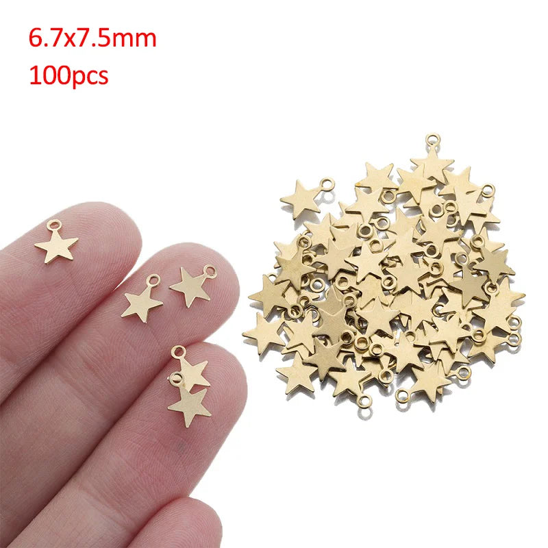 100pcs Raw Brass Star Geometry Charms for DIY Jewelry Making