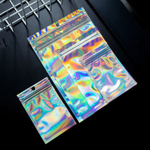 100pcs Iridescent Laser Zip Lock Bags Cosmetics Jewelry Holographic Pouch
