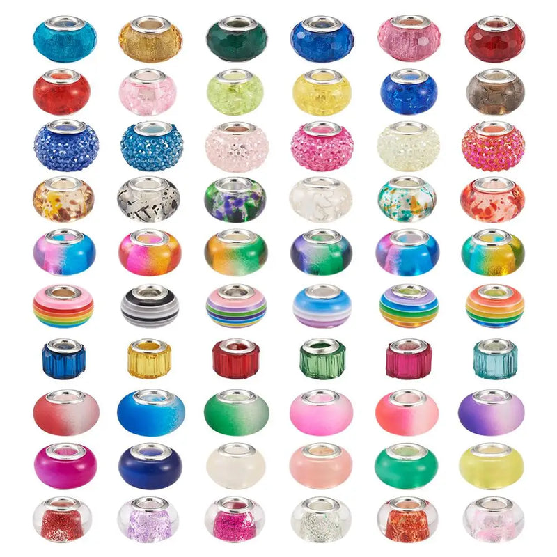 100pcs Resin European Beads Large Hole Beads for Jewelry Making DIY Mixed