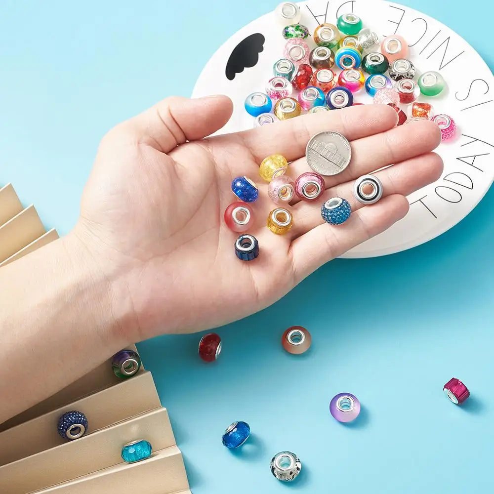 100pcs Resin European Beads Large Hole Beads for Jewelry Making DIY Mixed