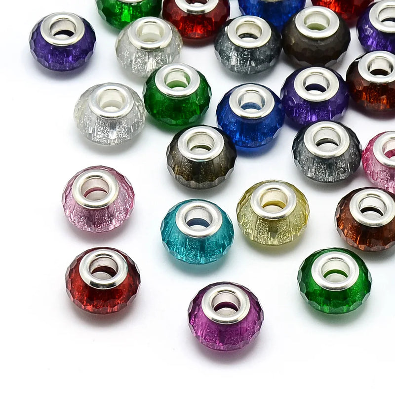 100pcs Resin European Beads Large Hole Rondelle Faceted Bead
