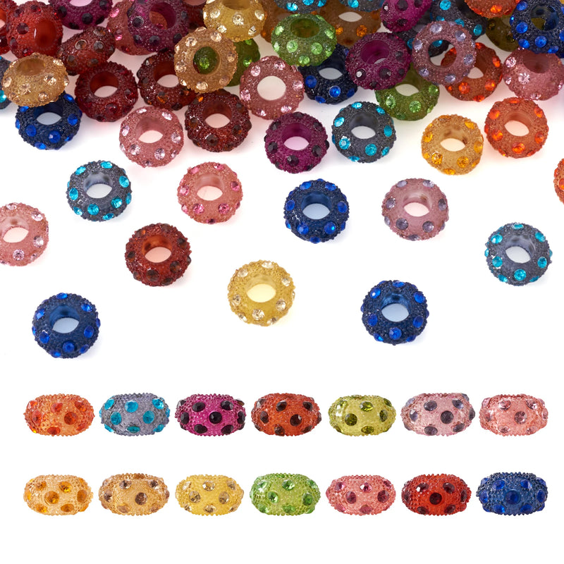 100pcs Resin Rhinestone European Beads Large Hole Rondelle Spacer Beads