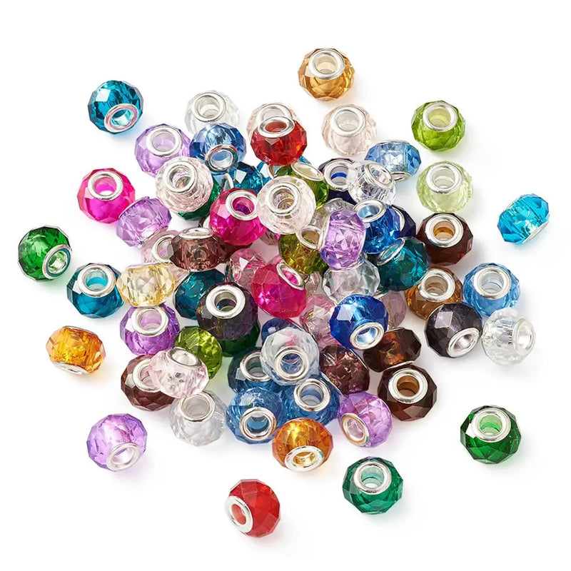 100pcs Faceted Glass European Beads Double Cores for DIY Bracelet