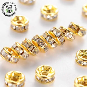 100pcs Golden Plated Rhinestone Crystal Spacer Beads for Jewelry Making 4x2mm
