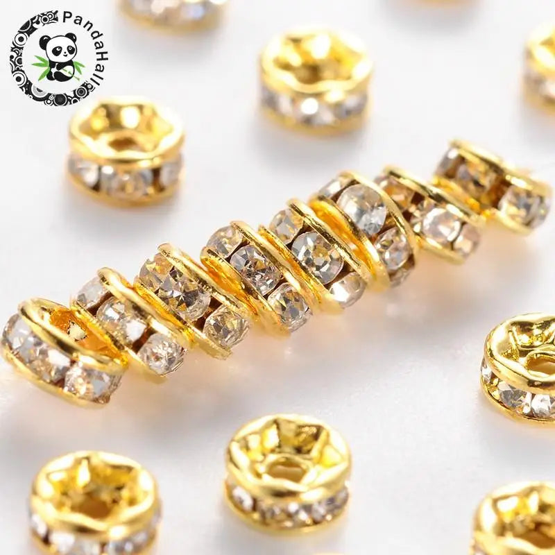 100pcs Golden Plated Rhinestone Crystal Spacer Beads for Jewelry Making 4x2mm