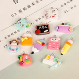 100pcs School Books Pen Bag Resin Charms for Jewelry Making DIY