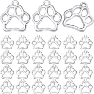 100pcs Silver Dog Paw Prints Charms Tibetan Alloy Animal Footprint Pendants