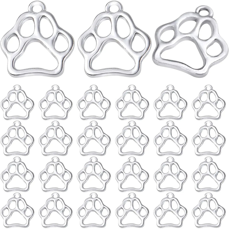 100pcs Silver Dog Paw Prints Charms Tibetan Alloy Animal Footprint Pendants