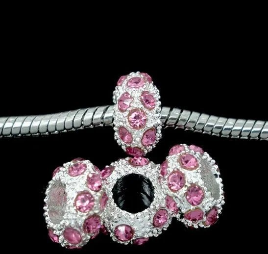 100pcs Pink Rhinestone Spacers Beads for Charm Bracelets